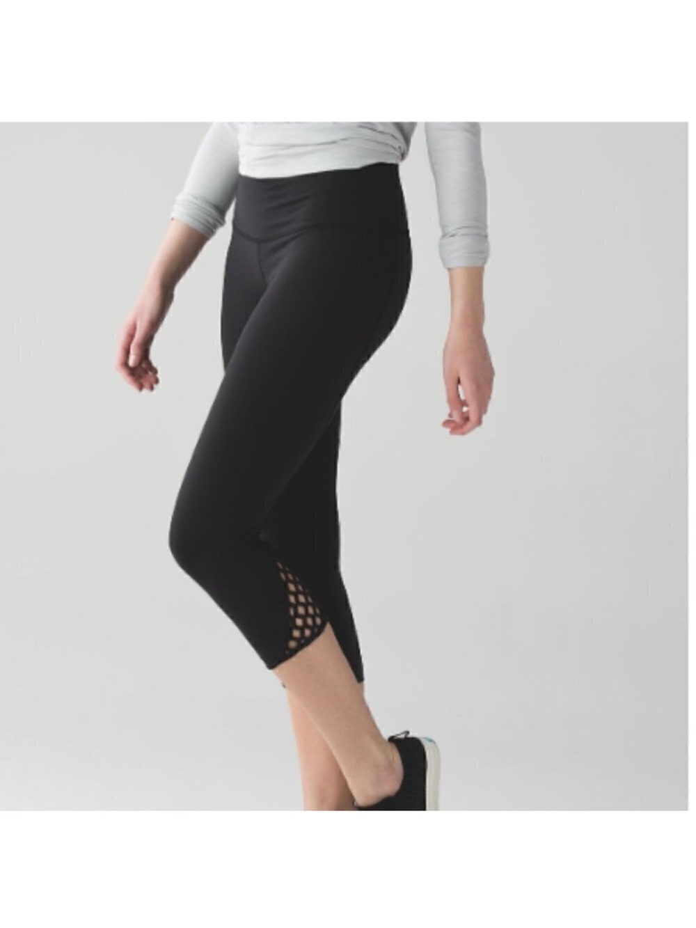 lululemon athletica Black Cropped Leggings with Lattice Ankles